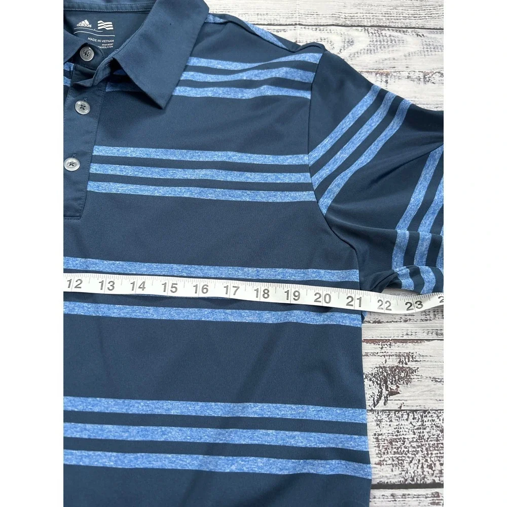 Adidas‎ Golf Polo Shirt Men's Large Navy Blue Light Blue Stripe Short Sleeve